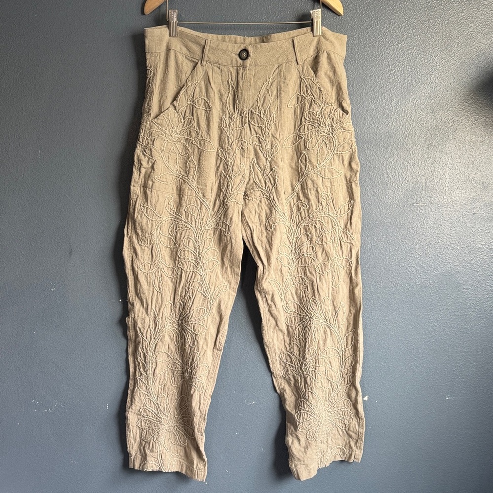 Zara Gray Embroidered Straight Leg Pants